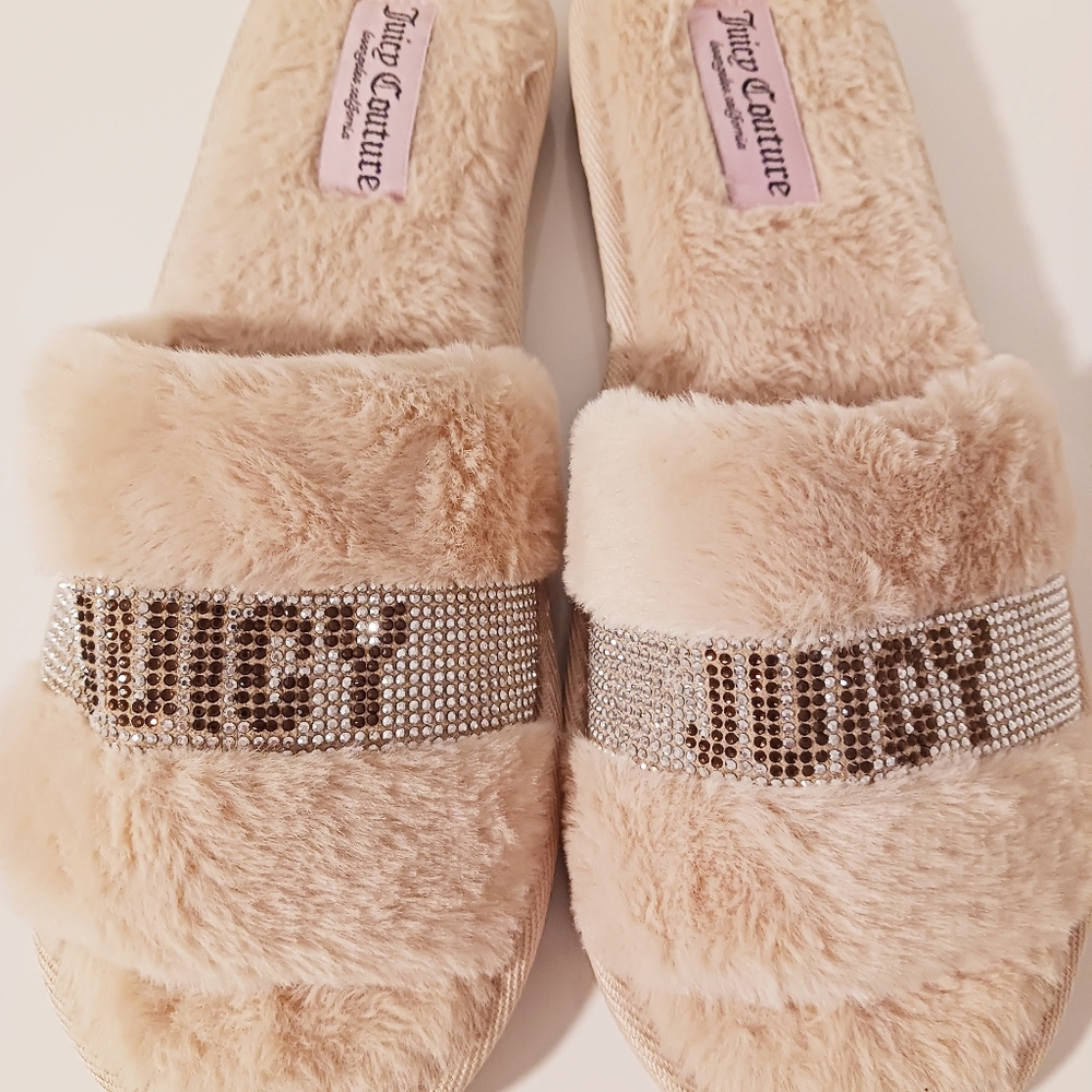 Juicy Couture Faux Fur glitter slippers. Brand New. Size 9.5-10 - Picture 3 of 6